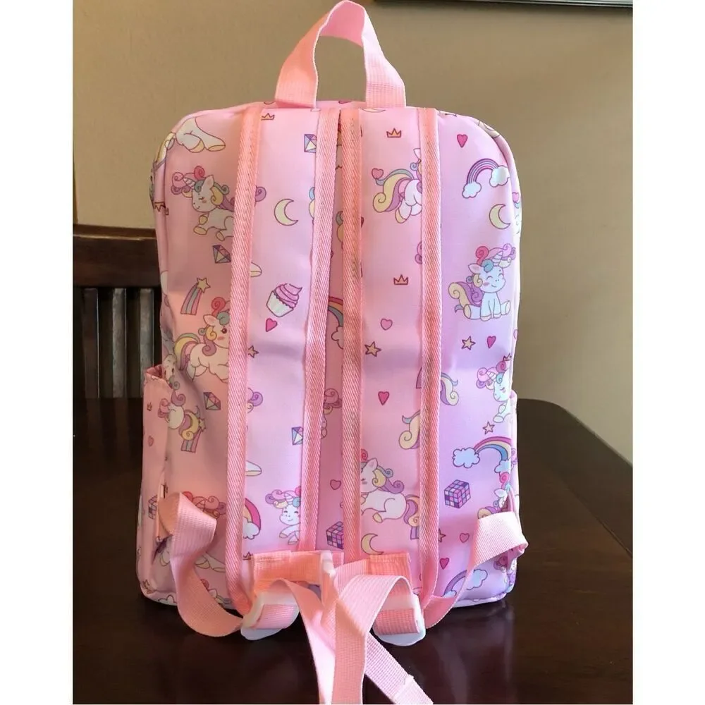 ACCMOR - NWT - Little Girls Canvas Backpack. Rainbows & Unicorns/Pink & Lavender